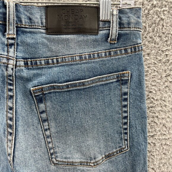 Cheap Monday Jeans Mens 29 X 28 Blue Stretched Denim Slim Straight Leg * - Picture 3 of 11